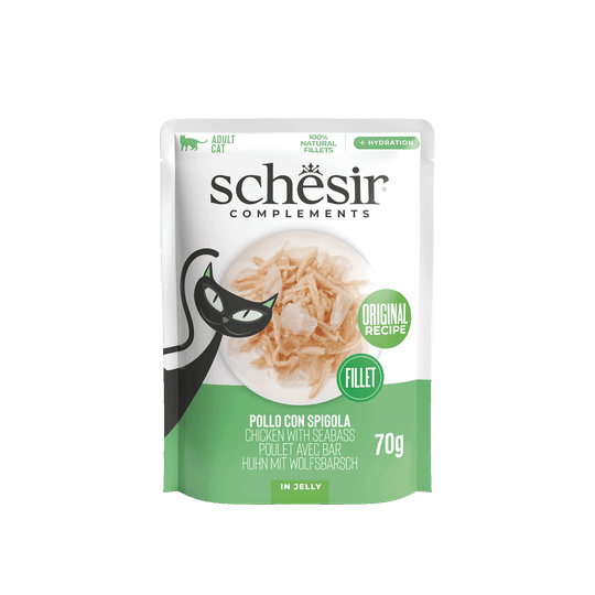 Schesir chicken fillets with sea bass wet cat food, 70 g pouch