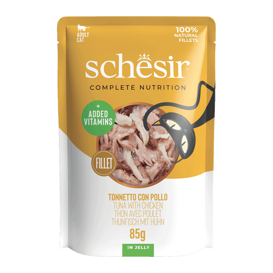 Schesir tuna and chicken fillets wet cat food, 85 g pouch