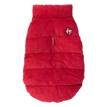 Padded dog coat FuzzYard Mosman in red with corduroy collar