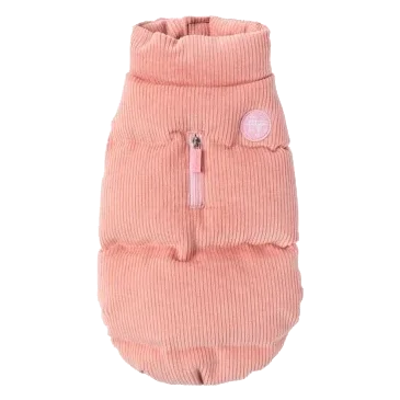Padded dog coat FuzzYard Mosman in pink with corduroy collar