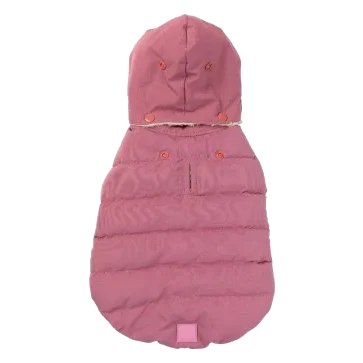 FuzzYard Essential Hooded Puffer Dog Coat, Mauve
