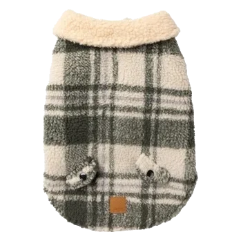 FuzzYard Lumberjack 25 Sherpa Dog Coat, Green and Cream