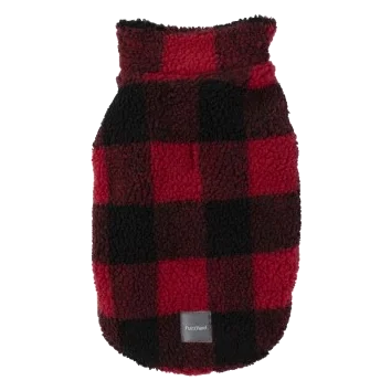 Fleece-lined check dog coat FuzzYard The Lumberjack, red and black