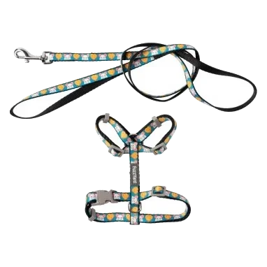FuzzYard Cheesy Hearts cat harness and lead set