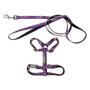 FuzzYard Wild One Bubblegum cat harness and lead set