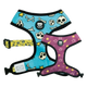 Dukier Calaveras reversible dog harness, blue and purple, sizes T1 to T4