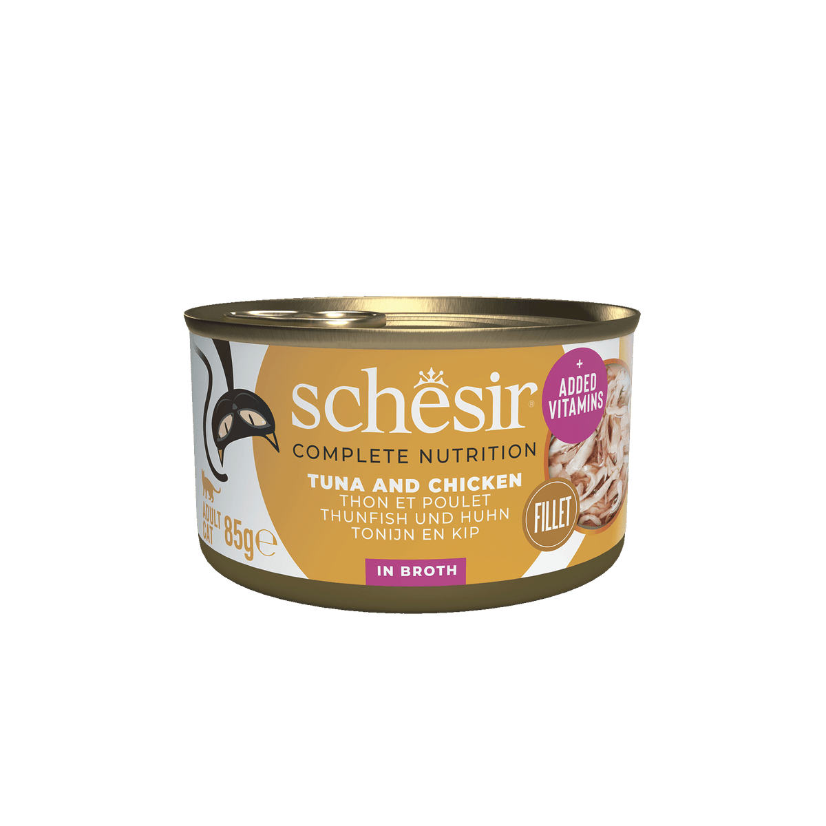 Schesir tuna and chicken fillets in broth wet cat food, 85 g tin