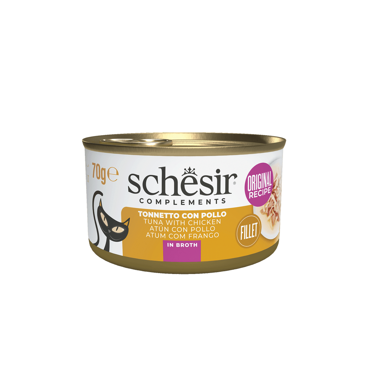 Schesir tuna and chicken fillets in broth wet cat food, 70 g tin
