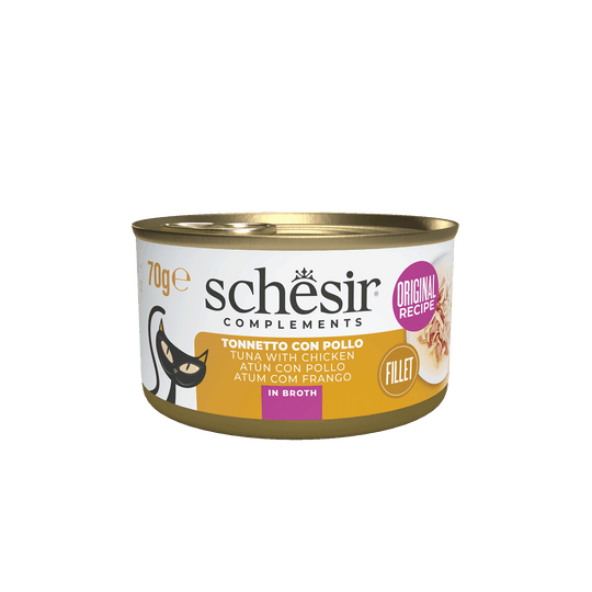 Schesir tuna and chicken fillets in broth wet cat food, 70 g tin