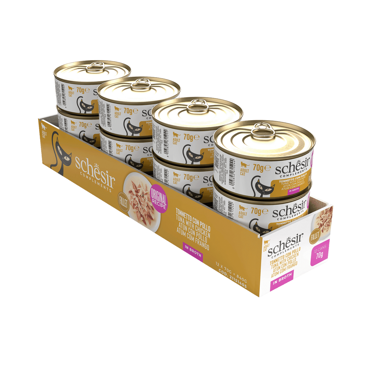 Schesir tuna and chicken fillets in broth wet cat food, 70 g tin – image 2