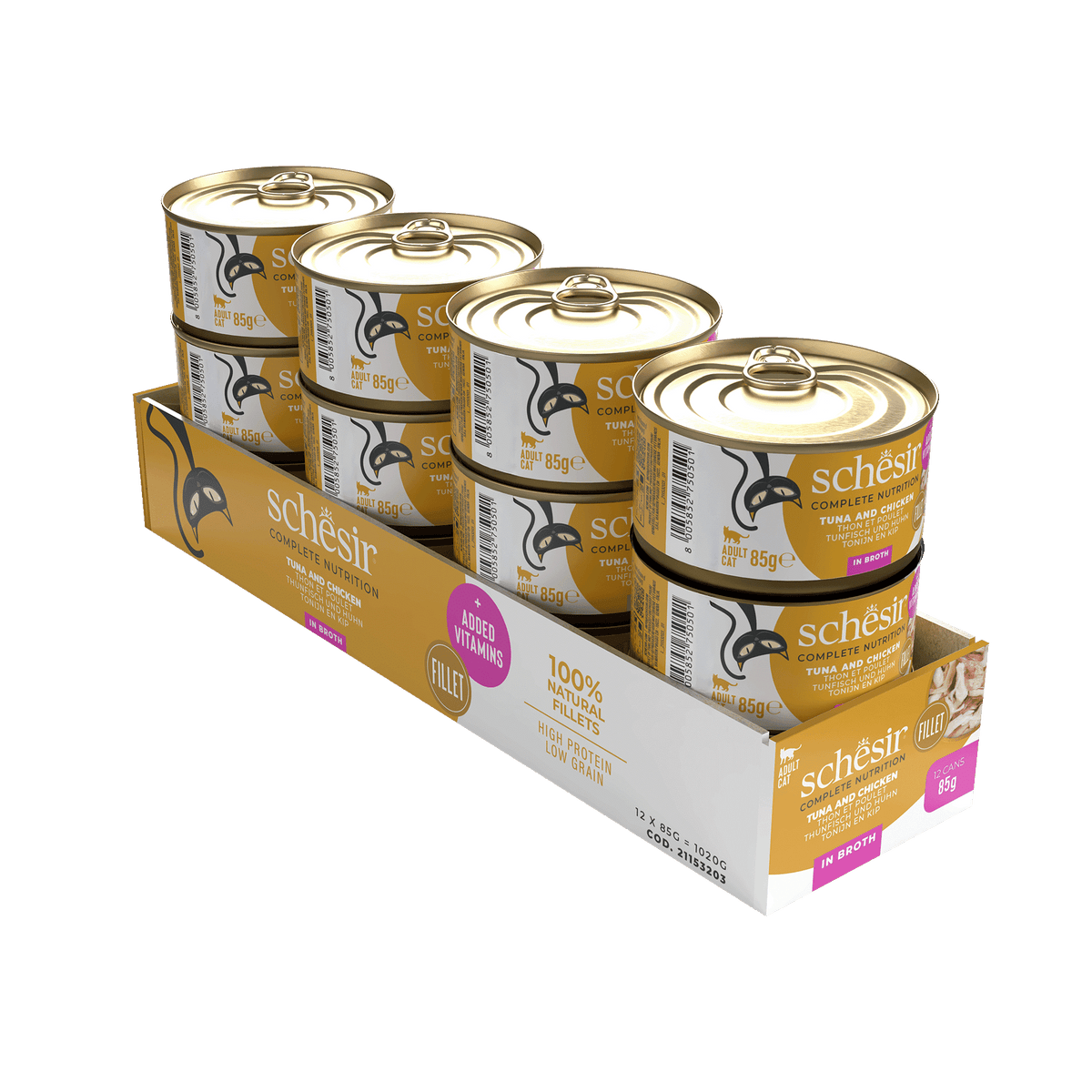 Schesir tuna and chicken fillets in broth wet cat food, 85 g tin – image 2