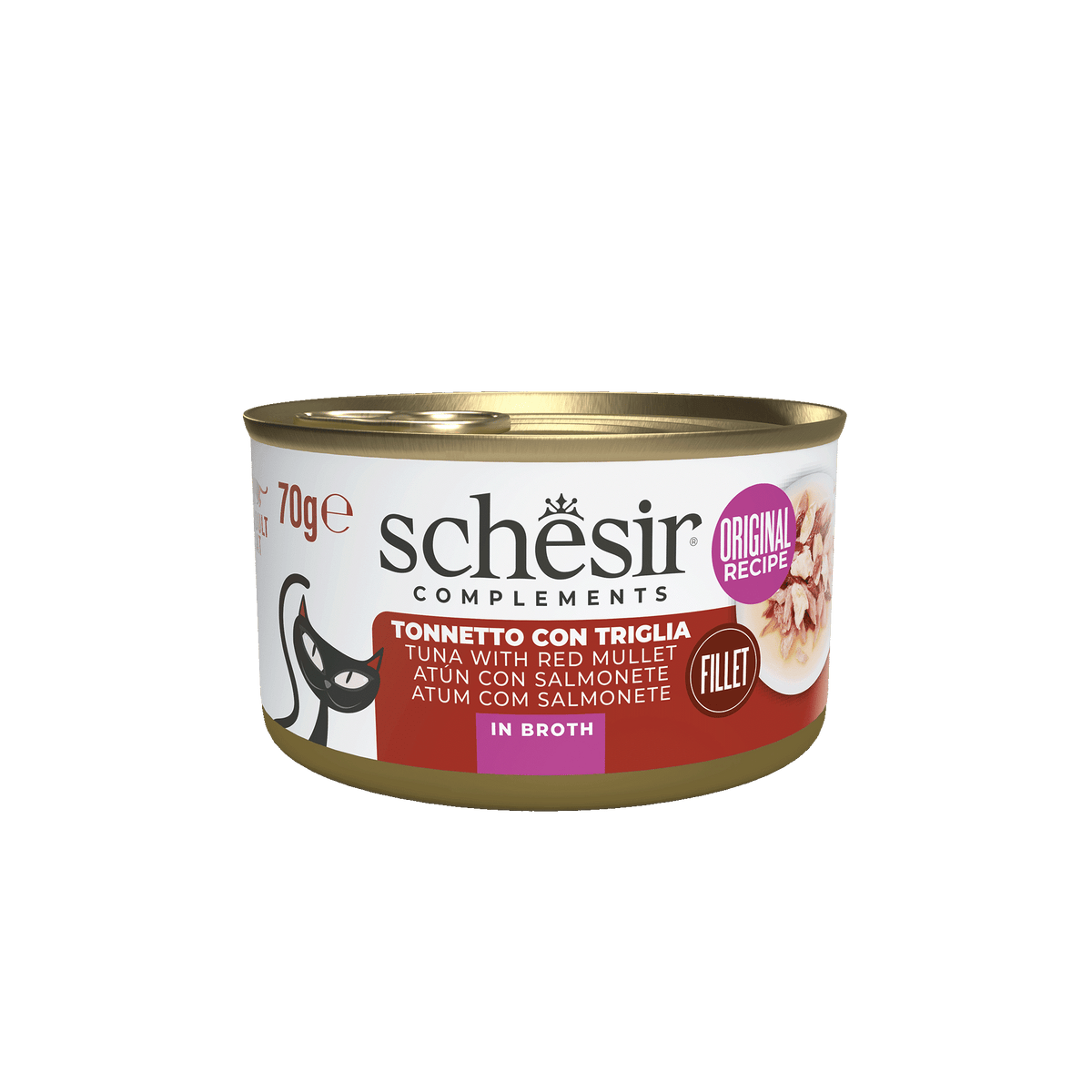 Schesir tuna with red mullet in broth wet cat food, 70 g tin