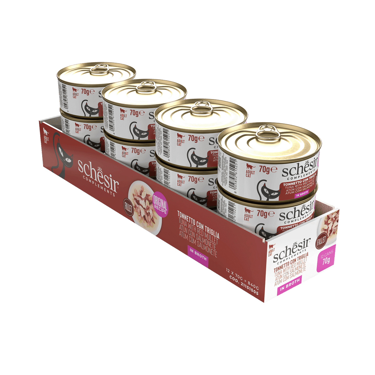 Schesir tuna with red mullet in broth wet cat food, 70 g tin – image 2