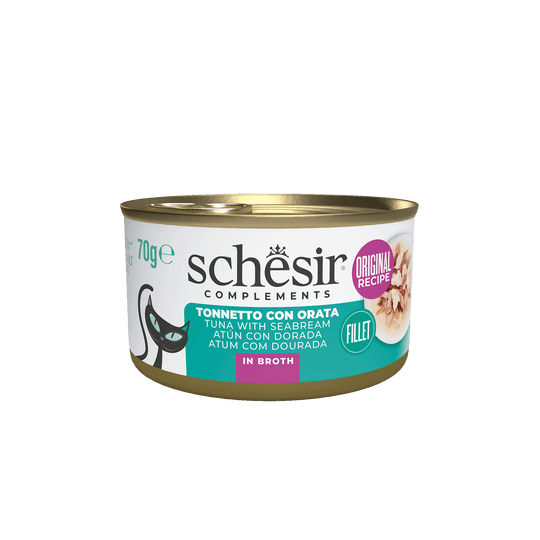 Schesir tuna with sea bream in broth wet cat food, 70 g tin