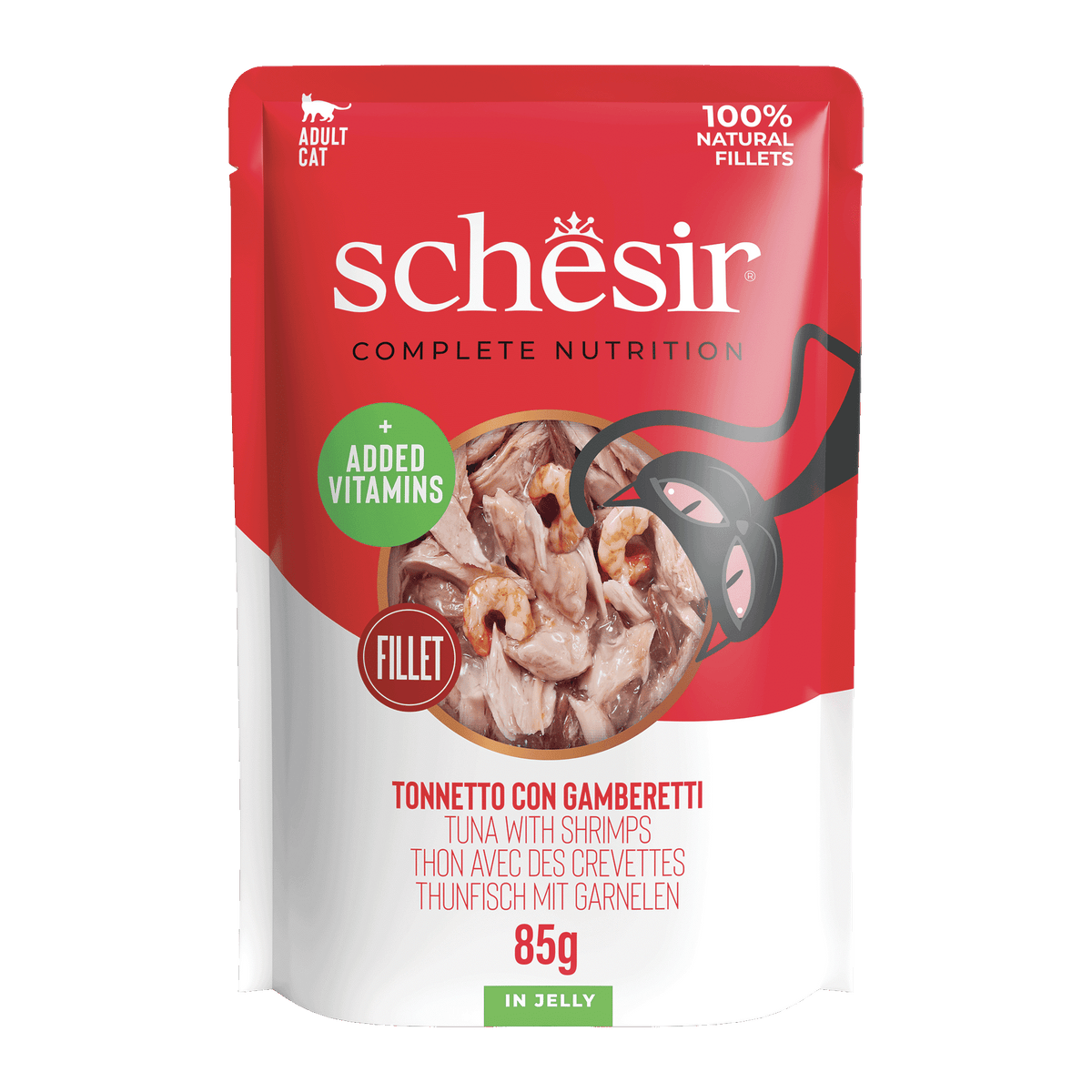 Schesir tuna with prawns wet cat food, 85 g pouch