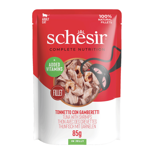 Schesir tuna with prawns wet cat food, 85 g pouch