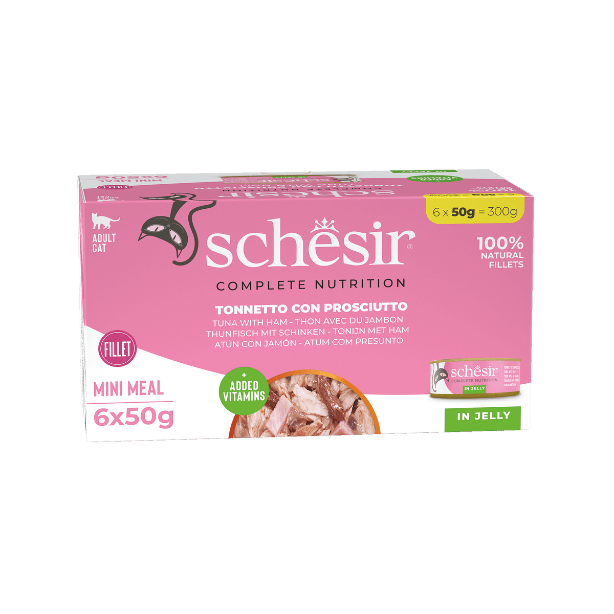 Schesir tuna with ham wet cat food, 6 × 50 g, multipack