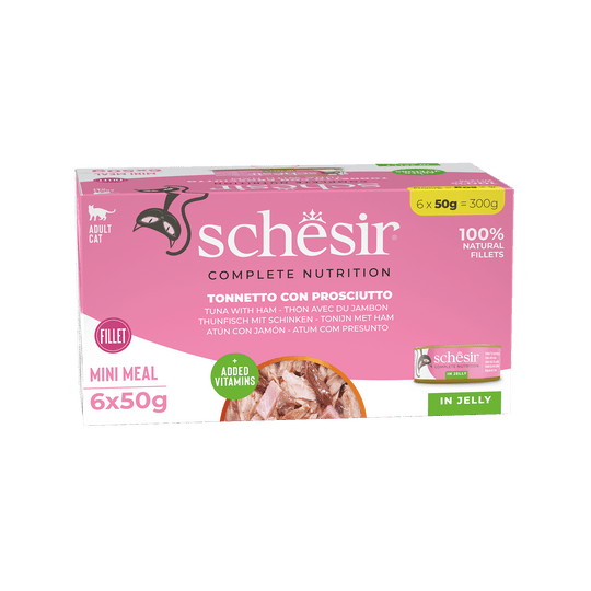 Schesir tuna with ham wet cat food, 6 × 50 g, multipack