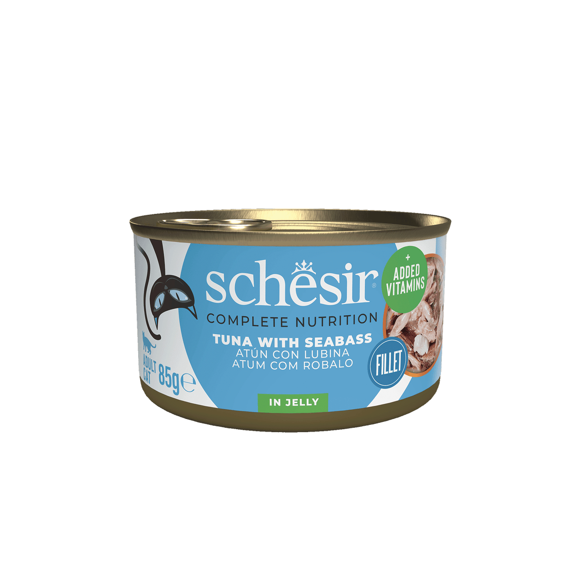 Schesir tuna with sea bass wet cat food, 85 g tin