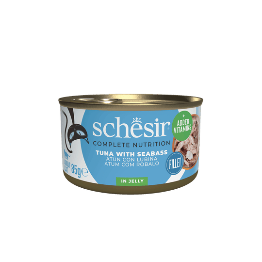 Schesir tuna with sea bass wet cat food, 85 g tin