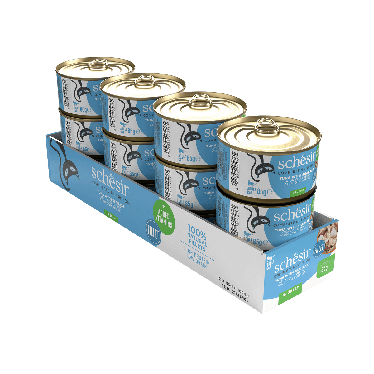 Schesir tuna with sea bass wet cat food, 85 g tin – image 2