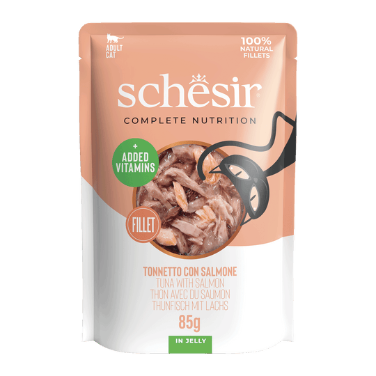Schesir tuna with salmon wet cat food, 85 g pouch