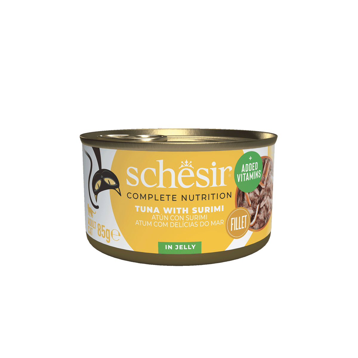 Schesir tuna with surimi wet cat food, 85 g tin