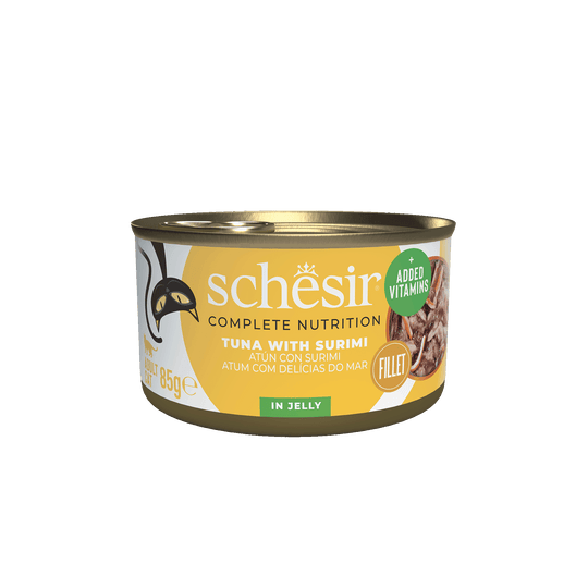 Schesir tuna with surimi wet cat food, 85 g tin