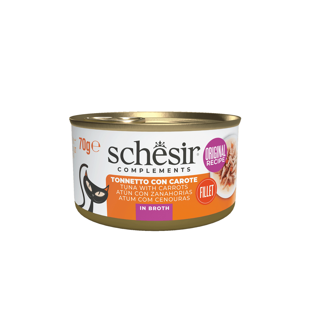 Schesir tuna with carrot in broth wet cat food, 70 g tin