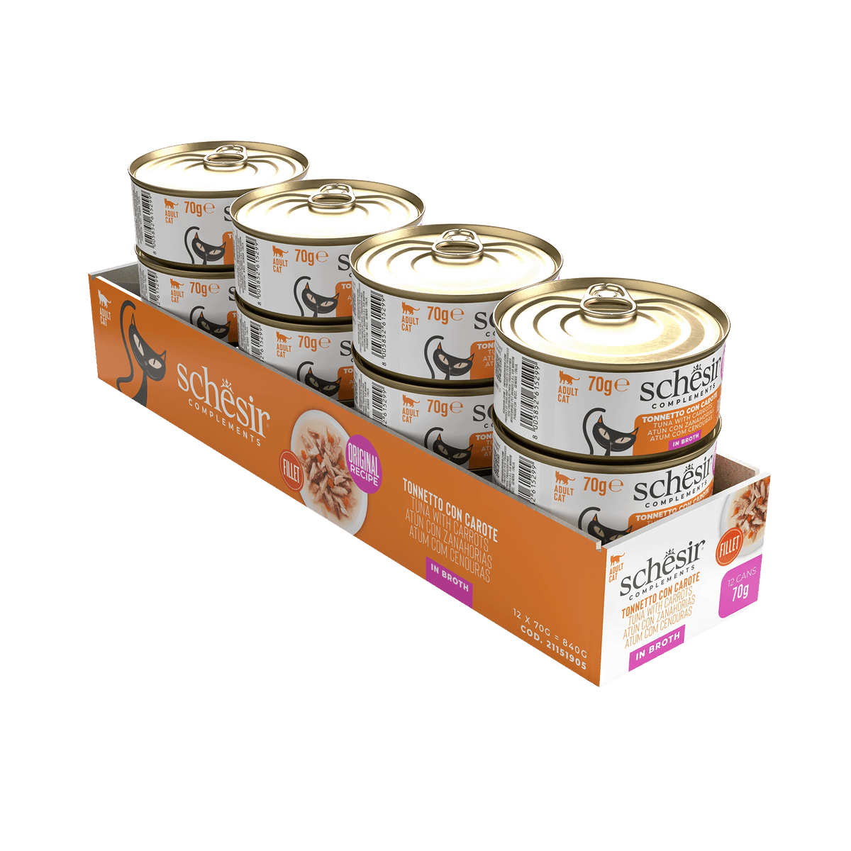 Schesir tuna with carrot in broth wet cat food, 70 g tin – image 2