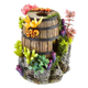 Barrel with plants and coral aquarium ornament