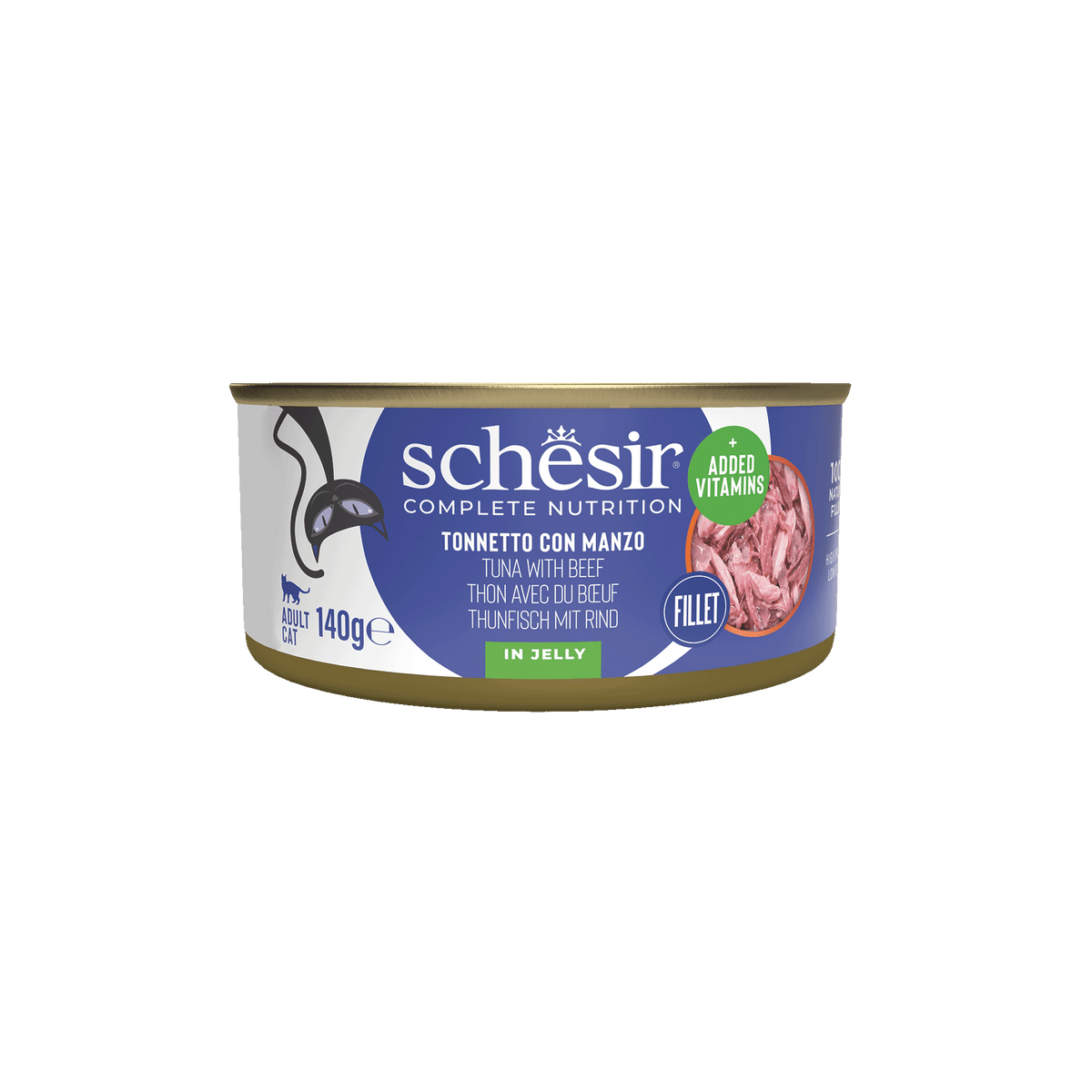 Schesir tuna with beef fillets wet cat food, 140 g tin