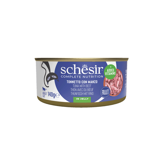 Schesir tuna with beef fillets wet cat food, 140 g tin