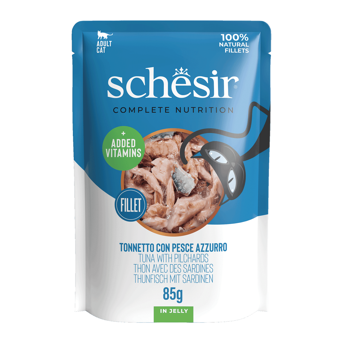 Schesir tuna with sardines wet cat food, 85 g pouch