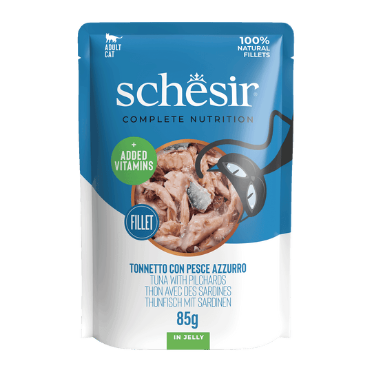 Schesir tuna with sardines wet cat food, 85 g pouch