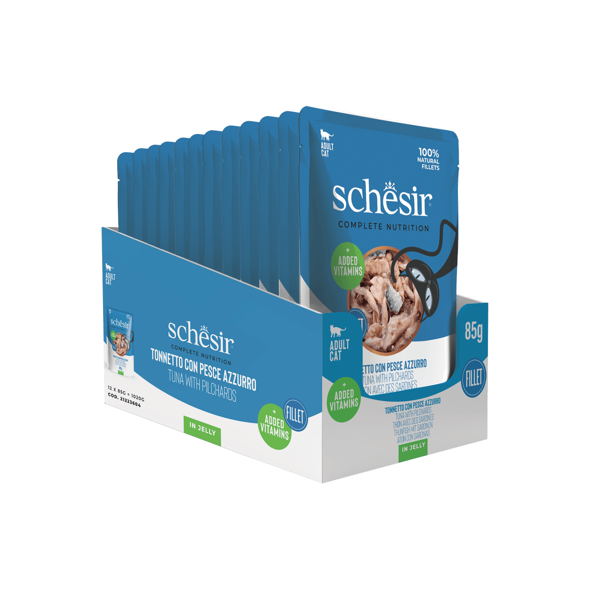 Schesir tuna with sardines wet cat food, 85 g pouch – image 3