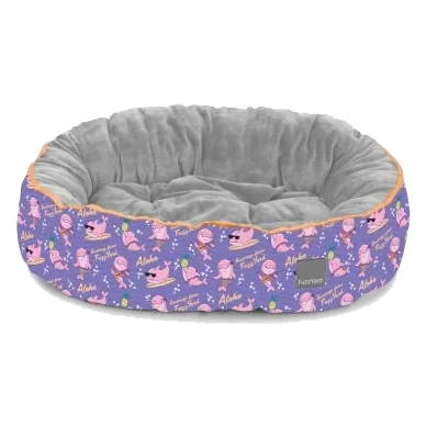Reversible oval dog bed FuzzYard Aloha Dolphins