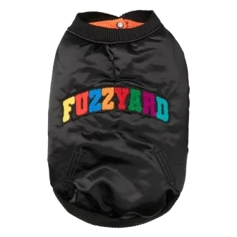 FuzzYard Frat satin dog bomber jacket in black