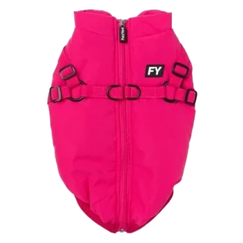 FuzzYard Flash dog jacket with built-in harness in magenta