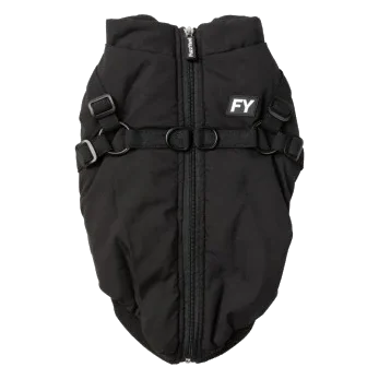 FuzzYard Flash dog jacket with built-in harness in black