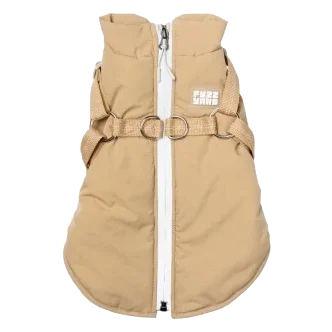 FuzzYard Horizon Dog Jacket with Built-In Harness, Taupe