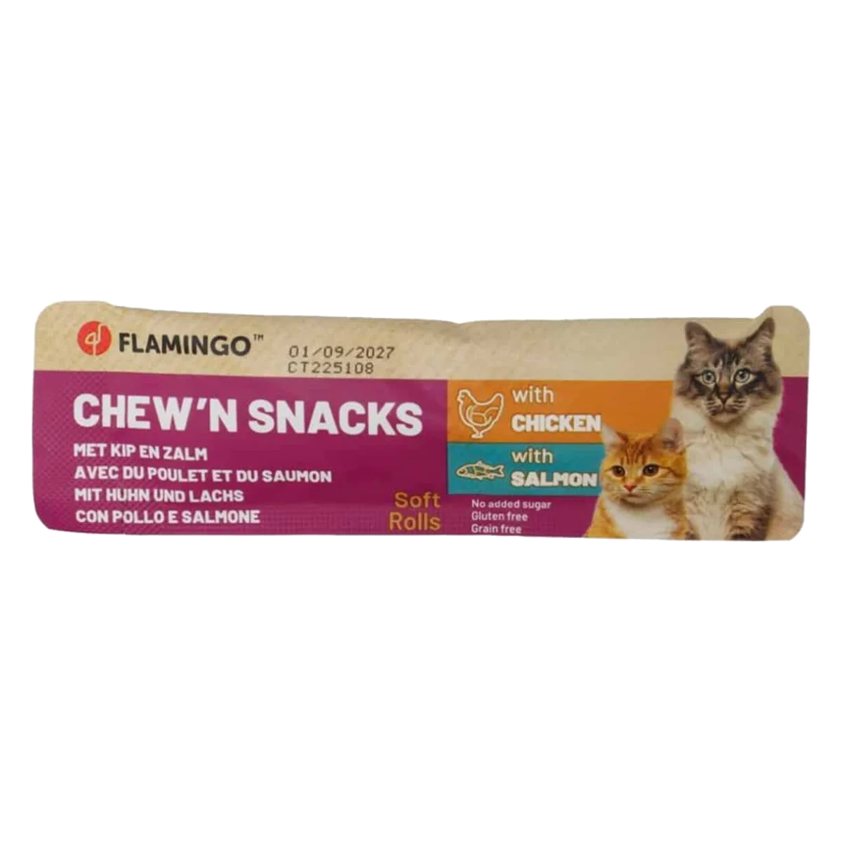 Chew'n chicken and salmon cat snacks, 10 g