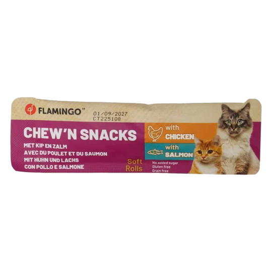Chew'n chicken and salmon cat snacks, 10 g