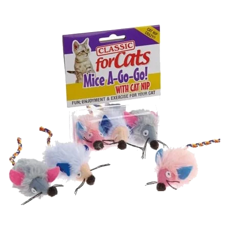 Classic Wide Eye Shaggy Mice 3 pcs for cats