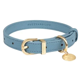 FuzzYard Atelier vegan leather dog collar, French Blue