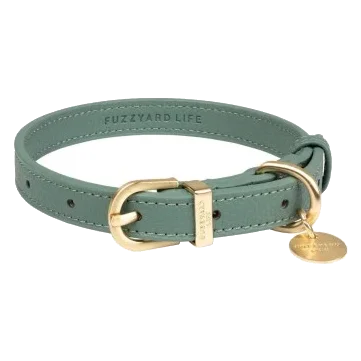 FuzzYard Atelier vegan leather dog collar, Myrtle Green