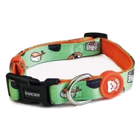Dukier Nigiri dog collar, green sushi print, neoprene lined, 15 mm