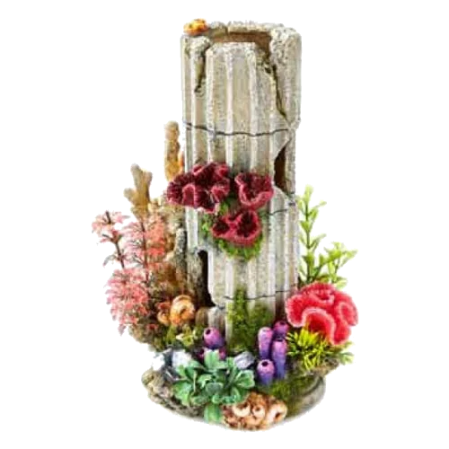 Stone column with plants aquarium ornament