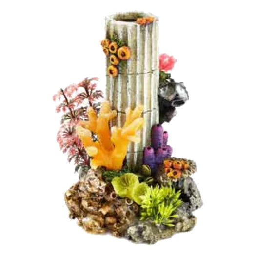 Medium stone column with plants aquarium ornament