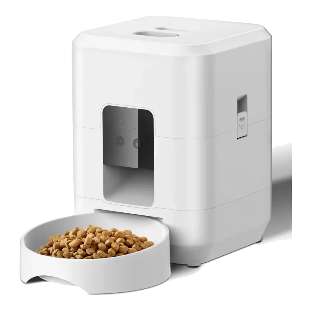 White automatic cat feeder with WiFi and timer